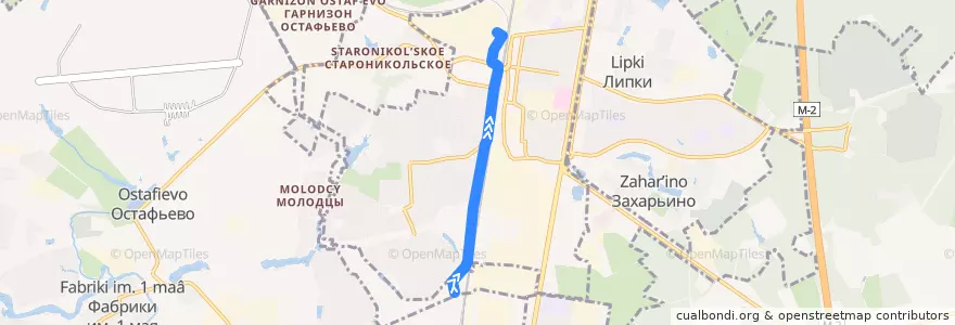 Mapa del recorrido Автобус №525: Станция Остафьево - Станция Щербинка de la línea  en городской округ Щербинка.