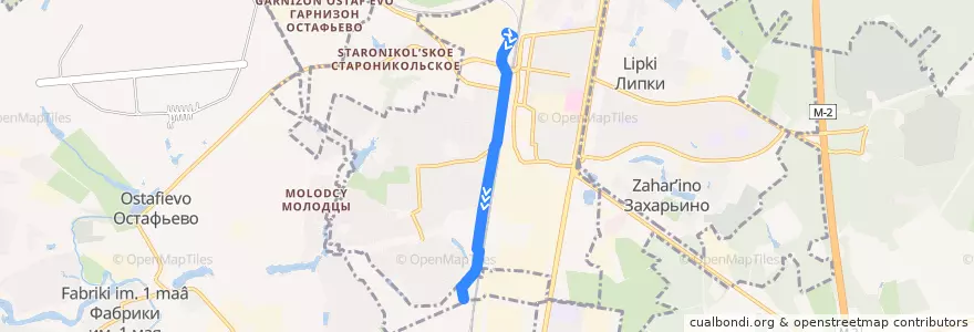 Mapa del recorrido Автобус №525: Станция Щербинка - Станция Остафьево de la línea  en городской округ Щербинка.