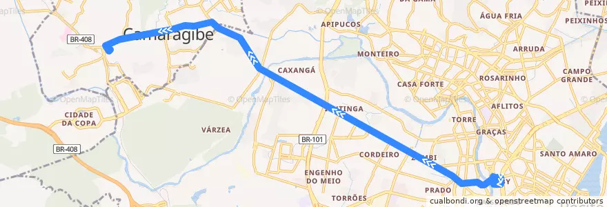 Mapa del recorrido Derby - TI Camaragibe (BRT) de la línea  en Região Geográgica Imediata do Recife.