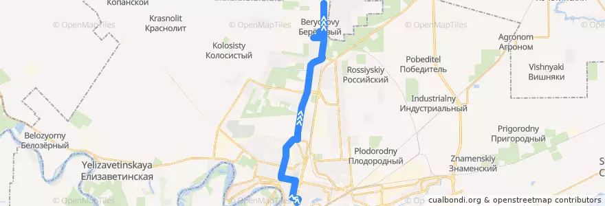Mapa del recorrido Автобус №67: Кооперативный рынок => ул. 3-я Целиноградская de la línea  en Krasnodar Municipality.