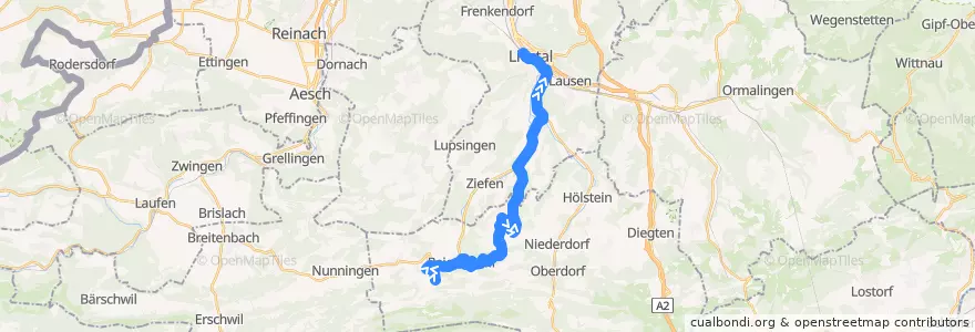 Mapa del recorrido Bus 71: Lauwil, Dorf => Liestal, Bahnhof de la línea  en Basel-Landschaft.