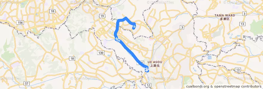 Mapa del recorrido 柿生駅北口～平尾団地 de la línea  en Kawasaki.