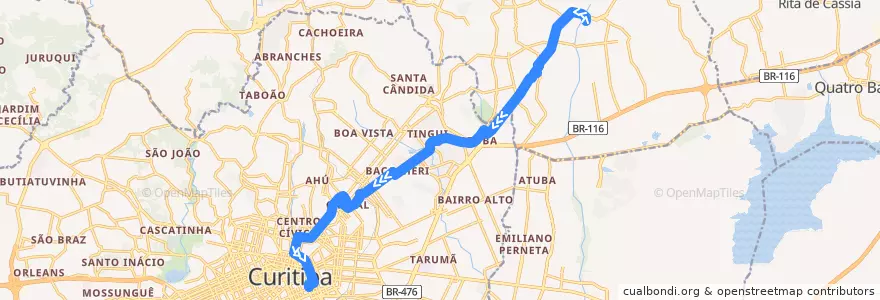 Mapa del recorrido Guaraituba / Guadalupe (via Maracanã / Cabral) de la línea  en Microrregião de Curitiba.