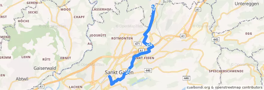 Mapa del recorrido Bus 11: Wittenbach, Abacus-Platz => St. Gallen, Bahnhof de la línea  en San Galo.