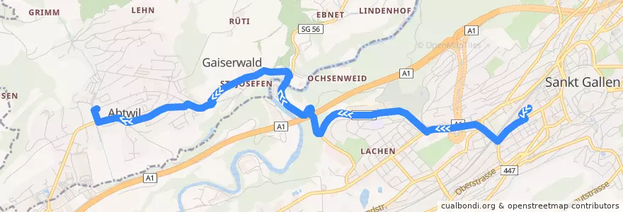 Mapa del recorrido Bus 12: St. Gallen, Bahnhof => Abtwil SG, Zentrumpark de la línea  en St. Gallen.