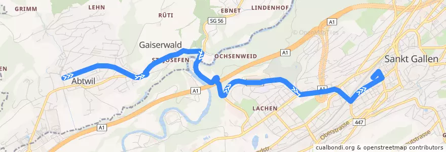 Mapa del recorrido Bus 12: Abtwil SG, Zentrumpark => St. Gallen, Bahnhof de la línea  en St. Gallen.