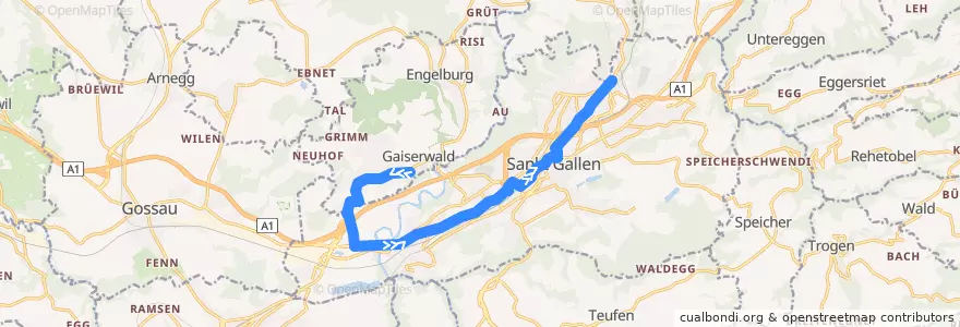 Mapa del recorrido Bus 3: Abtwil SG, St. Josefen => Heiligkreuz de la línea  en St. Gallen.