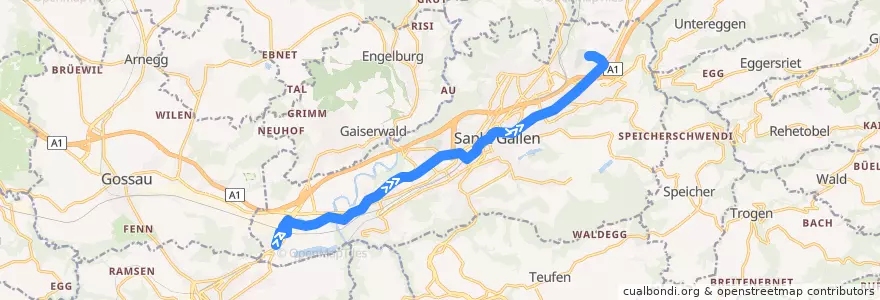 Mapa del recorrido Bus 1: Winkeln => Stephanshorn de la línea  en St. Gallen.