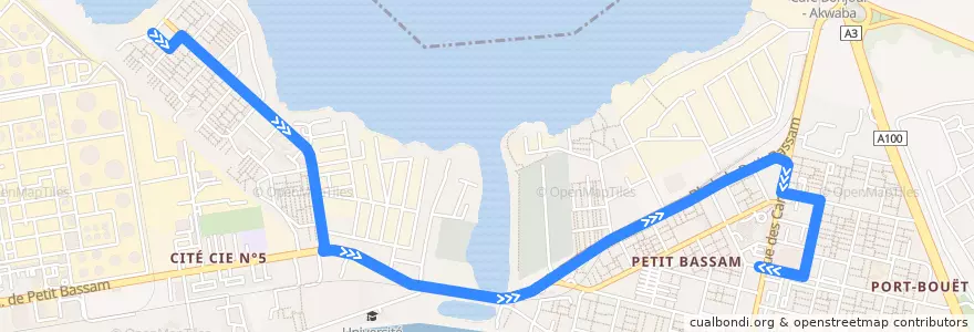 Mapa del recorrido divers Vridi Cité - Marché de Port-Bouët de la línea  en Port-Bouët.
