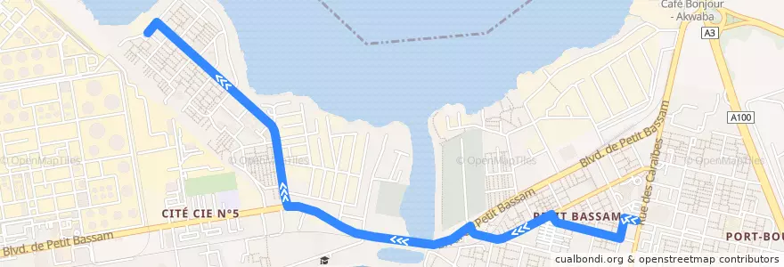Mapa del recorrido woro woro : Marché de Port-Bouët → Vridi Cité de la línea  en Port-Bouët.