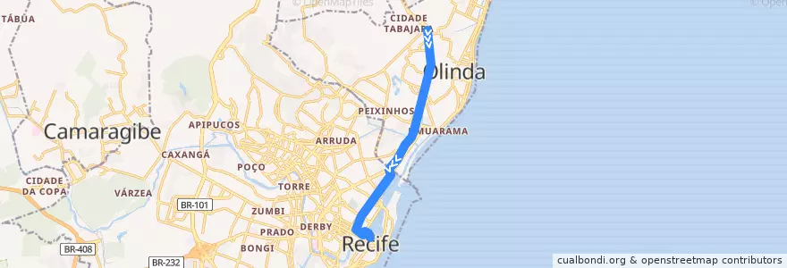 Mapa del recorrido TI PE-15 / Dantas Barreto (BRT) de la línea  en Região Geográgica Imediata do Recife.