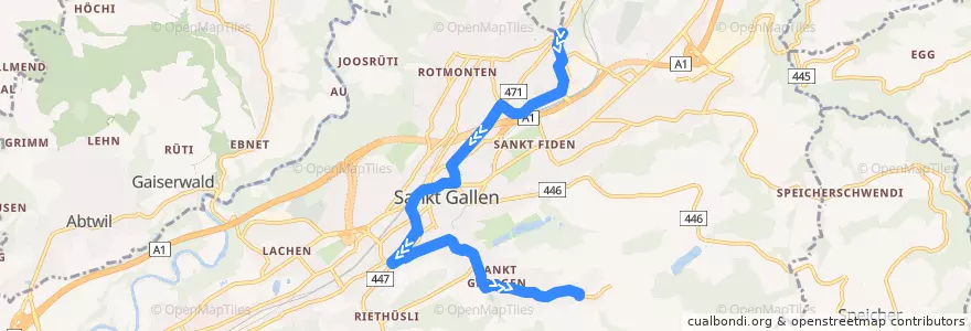Mapa del recorrido Bus 6: Heiligkreuz => Bach St. Georgen de la línea  en St. Gallen.