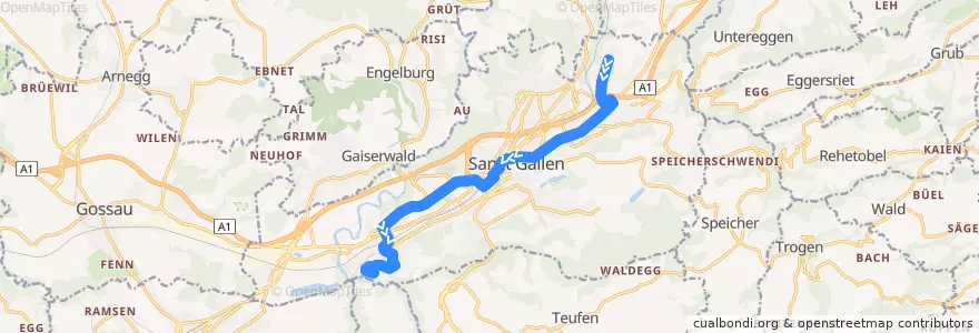 Mapa del recorrido Bus 2: Guggeien => Wolfganghof de la línea  en St. Gallen.