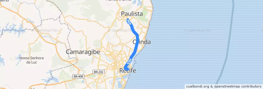 Mapa del recorrido TI Pelópidas / Dantas Barreto (BRT) de la línea  en Região Geográgica Imediata do Recife.
