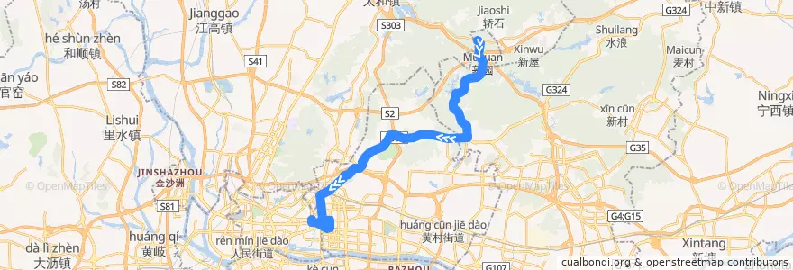 Mapa del recorrido 节假日公交专线7路[穗丰村(广东技术师范学院天河学院)总站-动物园南门总站] de la línea  en Guangzhou.