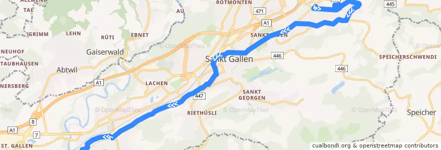 Mapa del recorrido Bus 7: Neudorf/R'strasse => Hinterberg de la línea  en St. Gallen.