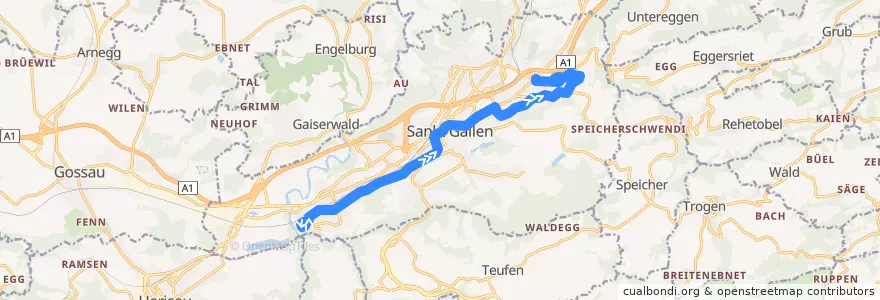 Mapa del recorrido Bus 7: Hinterberg => Neudorf/R'strasse de la línea  en San Galo.