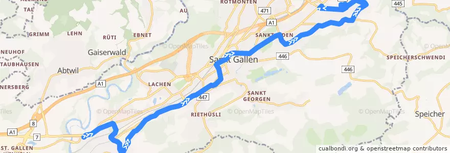 Mapa del recorrido Bus 8: Wendeplatz Stocken => Neudorf/R'strasse de la línea  en St. Gallen.
