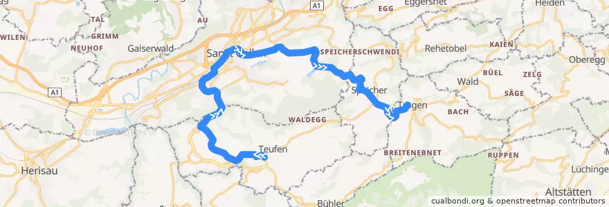 Mapa del recorrido S22: Teufen => Trogen de la línea  en ザンクト・ガレン州.