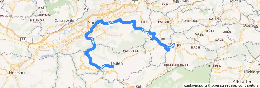 Mapa del recorrido S22: Trogen => Teufen de la línea  en San Galo.