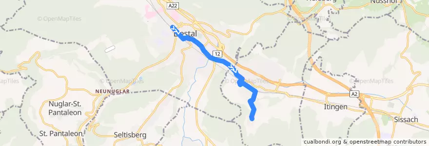 Mapa del recorrido Bus 76: Liestal, Bahnhof => Lausen, Furlen de la línea  en Bezirk Liestal.