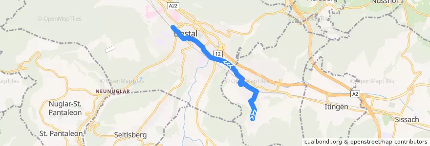 Mapa del recorrido Bus 76: Lausen, Furlen => Liestal, Bahnhof de la línea  en Bezirk Liestal.