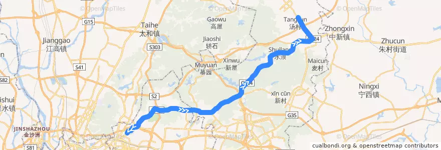 Mapa del recorrido 节假日公交专线10路(天河客运站总站-地铁汤村站) de la línea  en 広州市.