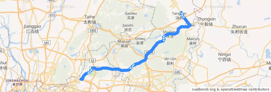 Mapa del recorrido 节假日公交专线10路(地铁汤村站-天河客运站总站) de la línea  en Guangzhou City.