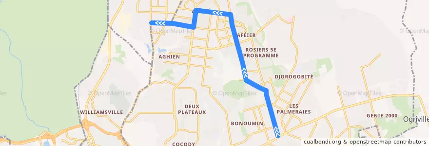 Mapa del recorrido woro woro : palmeraie → Mahou/Azur de la línea  en Cocody.