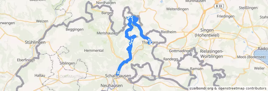 Mapa del recorrido Bus 24: Thayngen, Bahnhof => Schaffhausen, Bahnhof de la línea  en Sciaffusa.