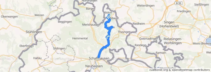 Mapa del recorrido Bus 24: Opfertshofen, Dorf => Schaffhausen, Bahnhof de la línea  en Schaffhouse.
