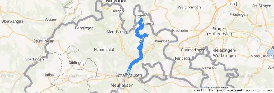 Mapa del recorrido Bus 24: Schaffhausen, Bahnhof => Opfertshofen, Dorf de la línea  en Sciaffusa.
