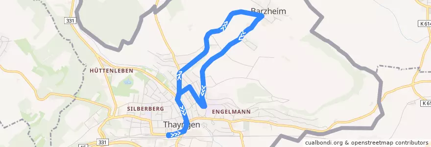 Mapa del recorrido Bus 24: Thayngen, Bahnhof => Barzheim, Dorf => Thayngen, Bahnhof [Rundkurs A] de la línea  en Thayngen.