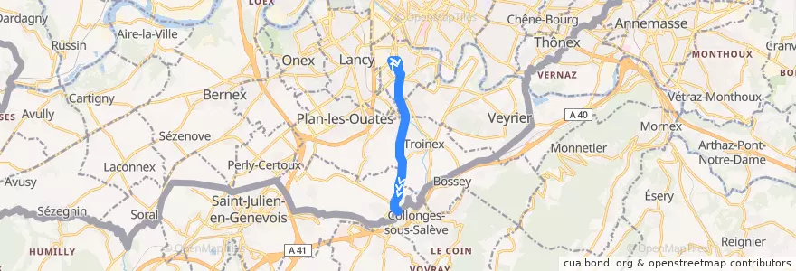 Mapa del recorrido Bus 44: Carouge-Tours → Croix-de-Rozon-Douane de la línea  en Genf.