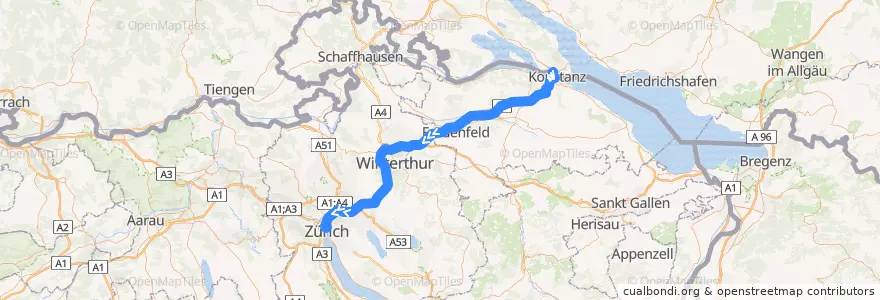 Mapa del recorrido Flixbus 124: Stuttgart Airport Busterminal (SAB) => Zürich HB (Carpark Sihlquai) de la línea  en 瑞士.