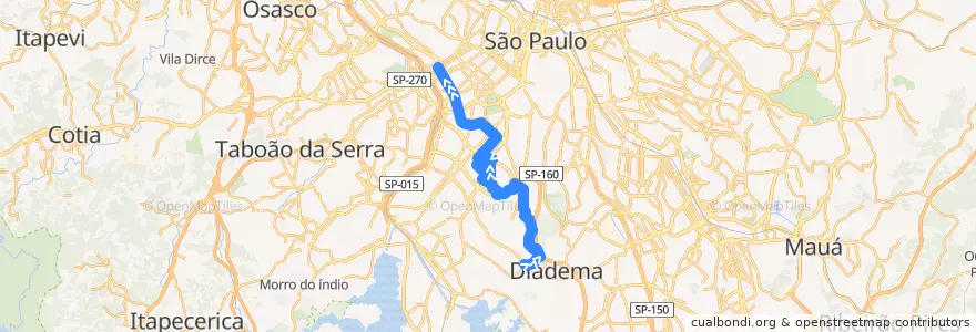 Mapa del recorrido 576M-10 Pinheiros de la línea  en 聖保羅.