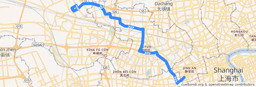 Mapa del recorrido 62路 方向华东医院 de la línea  en Шанхай.
