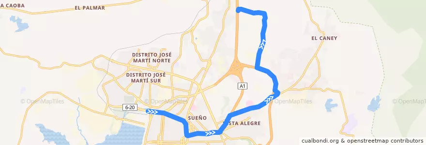 Mapa del recorrido Ruta A9. Ferrocarril->La Republica de la línea  en Ciudad de Santiago de Cuba.