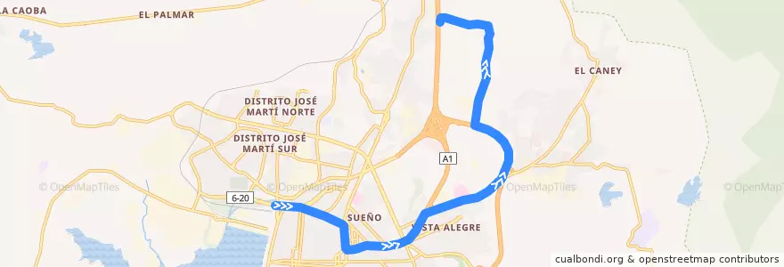 Mapa del recorrido Ruta A9. La Republica->Ferrocarril de la línea  en Ciudad de Santiago de Cuba.