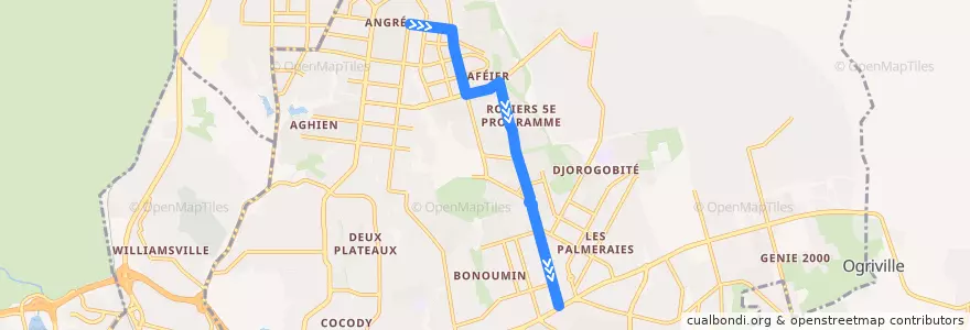 Mapa del recorrido woro woro : terminus 81-82 → palmeraie de la línea  en Cocody.
