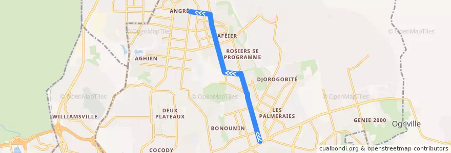 Mapa del recorrido woro woro : palmeraie → terminus 81-82 de la línea  en Cocody.