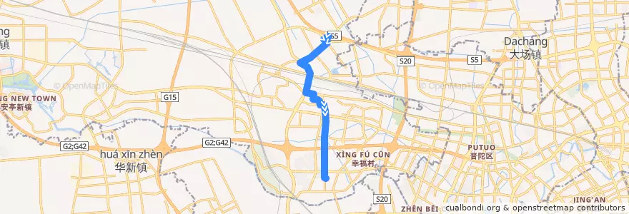 Mapa del recorrido 嘉定129路 方向鹤旋路金运路 de la línea  en Jiading.