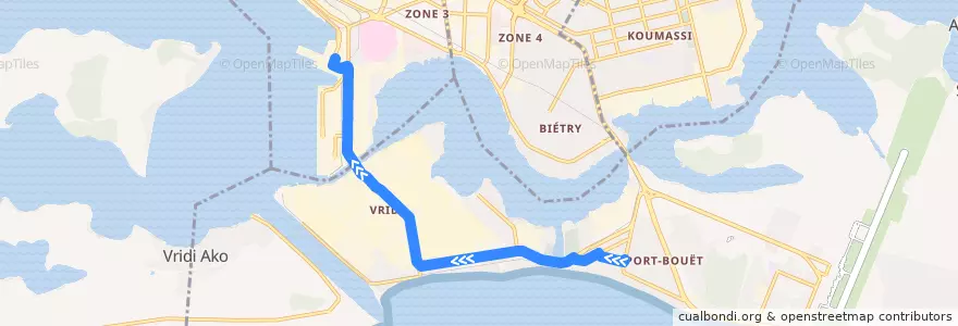 Mapa del recorrido woro woro : Marché de Port-Bouët → Port de Pêche de la línea  en Port-Bouët.