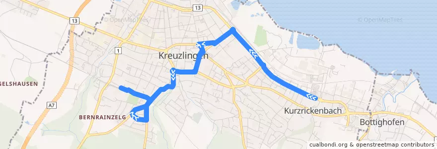 Mapa del recorrido Bus 902: Kreuzlingen, Seepark => Kreuzlingen Bernrain, Bahnhof de la línea  en Kreuzlingen.