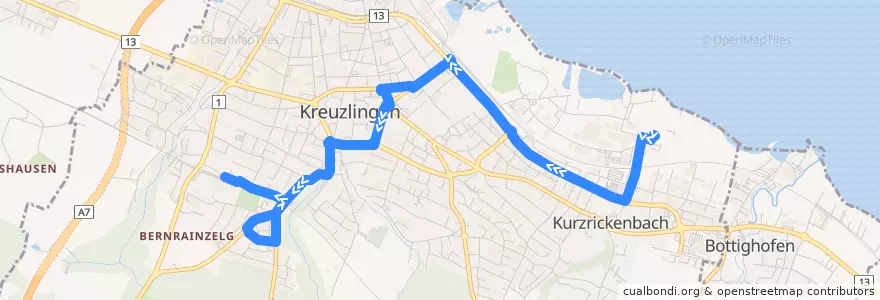 Mapa del recorrido Bus 902: Kreuzlingen, Schwimmbad => Kreuzlingen Bernrain, Bahnhof de la línea  en Kreuzlingen.
