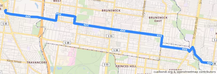 Mapa del recorrido Bus 506: Westgarth => Brunswick => Moonee Ponds Interchange de la línea  en ولاية فيكتوريا.