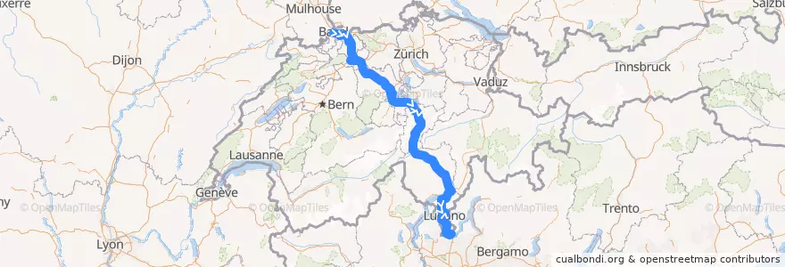 Mapa del recorrido Flixbus 1524: Basel, Bahnhof SBB => Rom, Anagnina de la línea  en Switzerland.