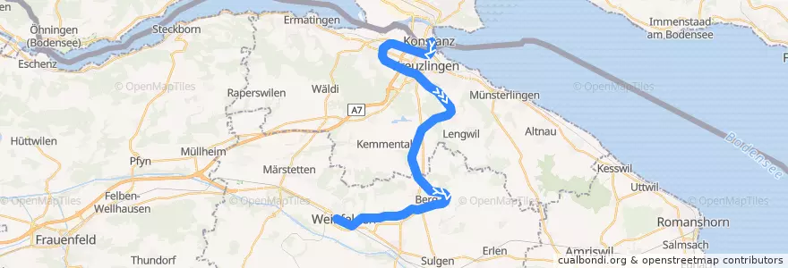 Mapa del recorrido S14: Konstanz => Weinfelden de la línea  en Turgovia.
