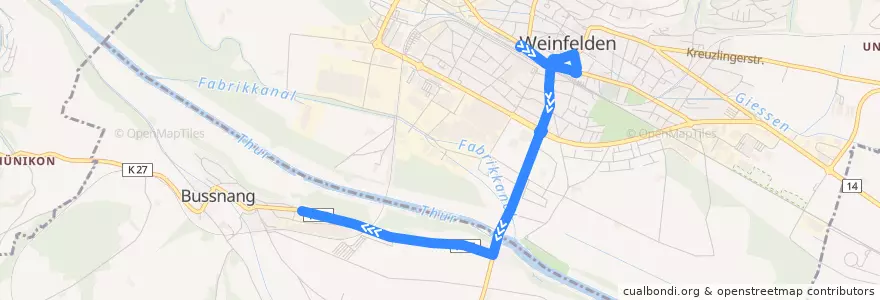 Mapa del recorrido Bus 935: Weinfelden, Bahnhof => Bussnang, Stadler de la línea  en Bezirk Weinfelden.