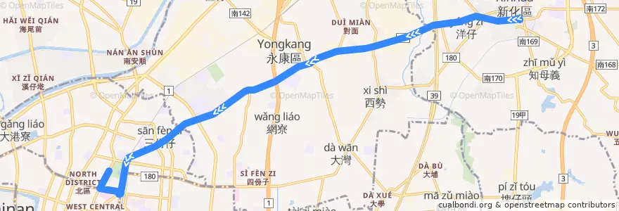 Mapa del recorrido 綠12(延駛臺南轉運站_返程) de la línea  en 臺南市.